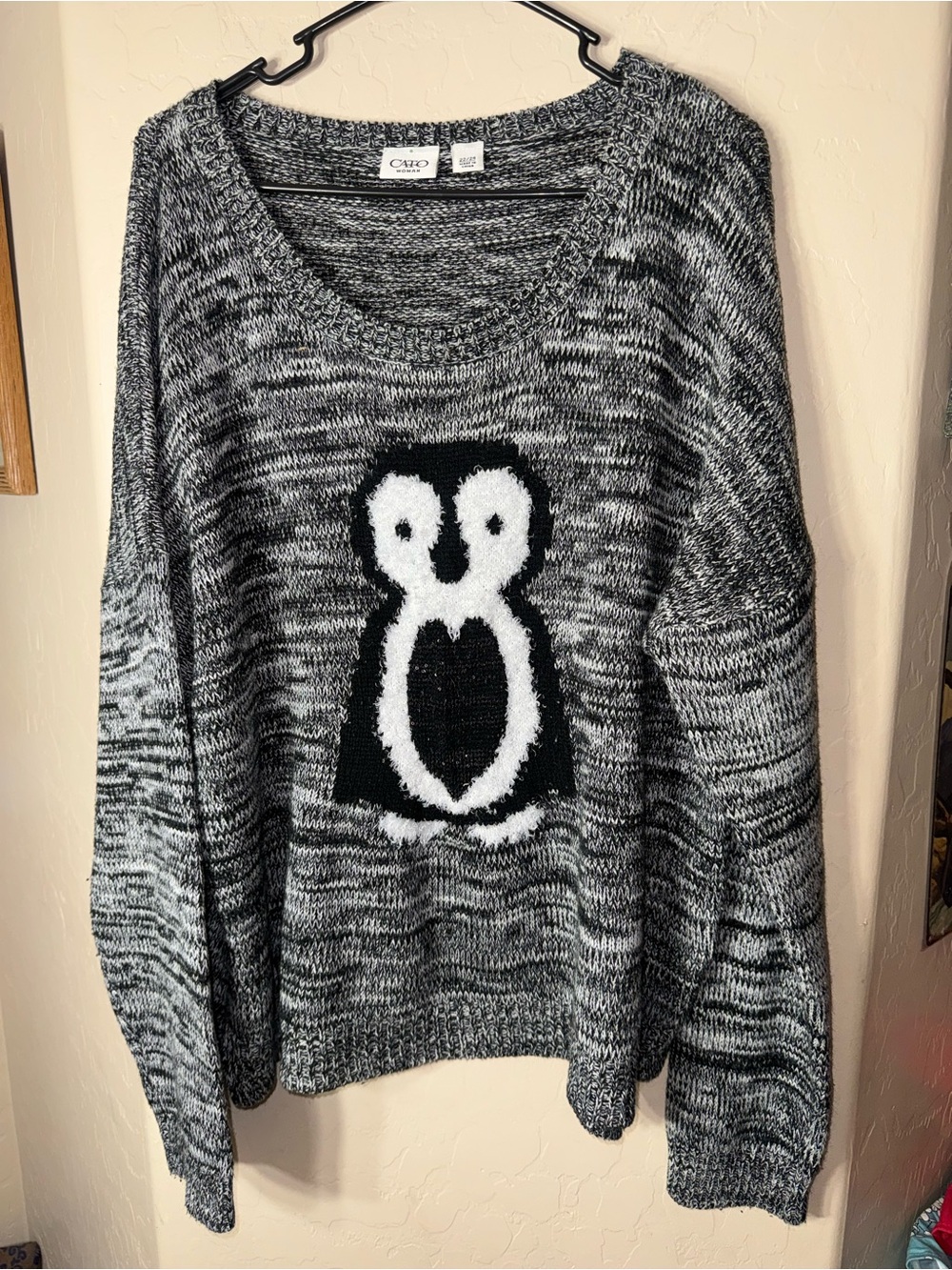 Cato Plus Penguin Sweater 22/24 Gray Black Knit Cozy Winter Novelty Pullover Top